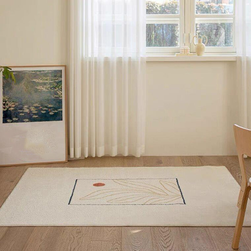 Beige Simple Rug Polyester Plant Rug Non-Slip Backing Rug for Drawing Room