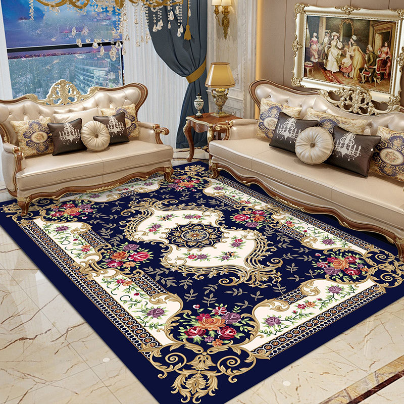 Navy Modern Rug Polyester Graphic Rug Non-Slip Backing Rug for Home Decoraion