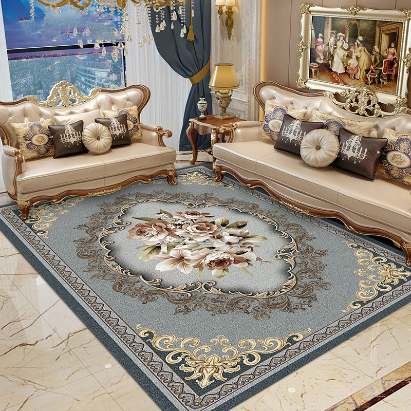 Navy Modern Rug Polyester Graphic Rug Non-Slip Backing Rug for Home Decoraion