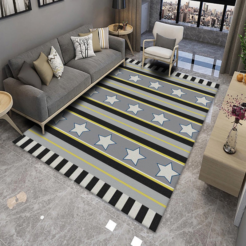 Black Modern Rug Polyester Geometric Print Rug Non-Slip Backing Rug for Drawing Room
