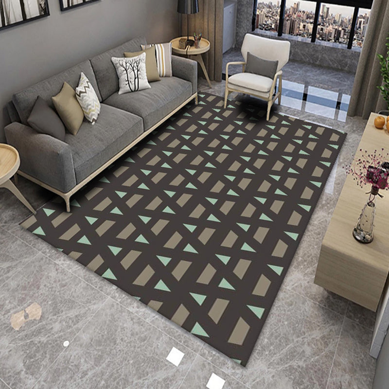 Black Modern Rug Polyester Geometric Print Rug Non-Slip Backing Rug for Drawing Room
