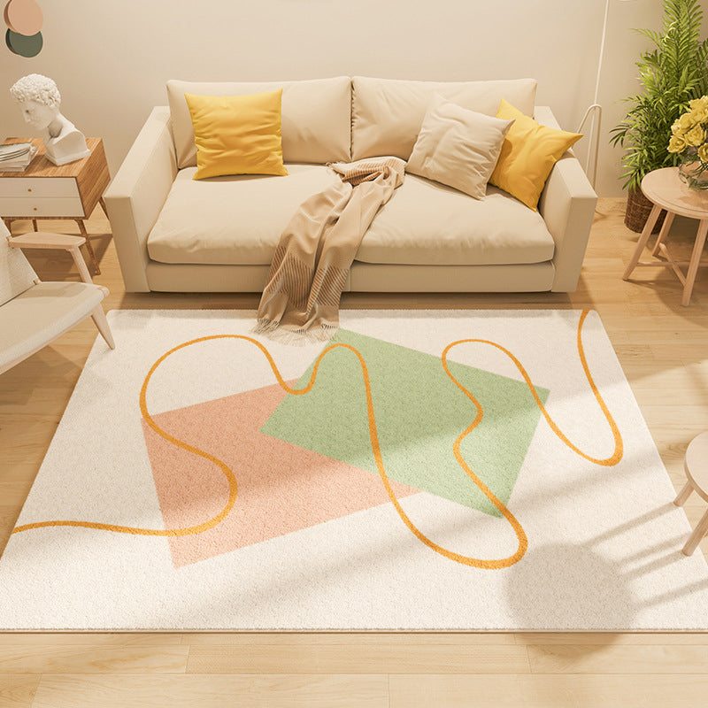 Modern Sitting Room Rug Color Block Indoor Carpet Polyester Non-Slip Backing Area Rug