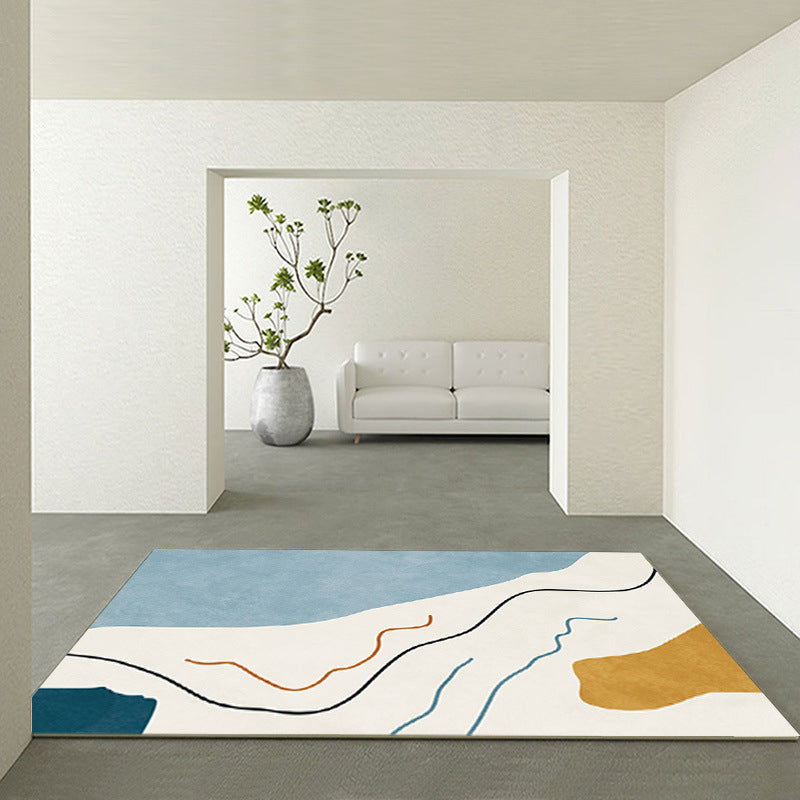 Modern Carpet Color Block Indoor Rug Polyester Area Rug with Non-Slip Backing