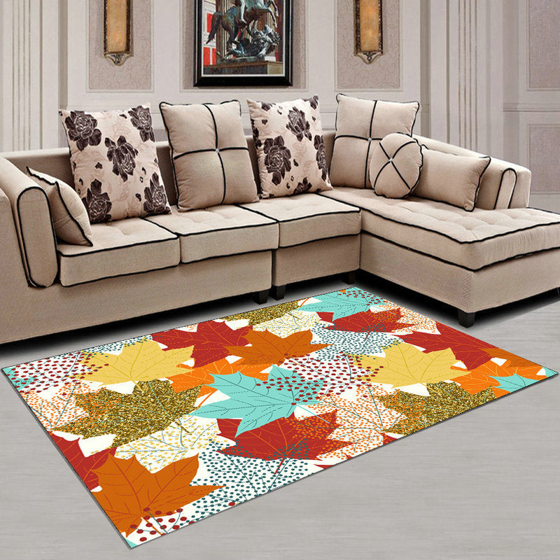 White Abstract Pattern Rug Polyester Modern Rug Washable Rug for Living Room