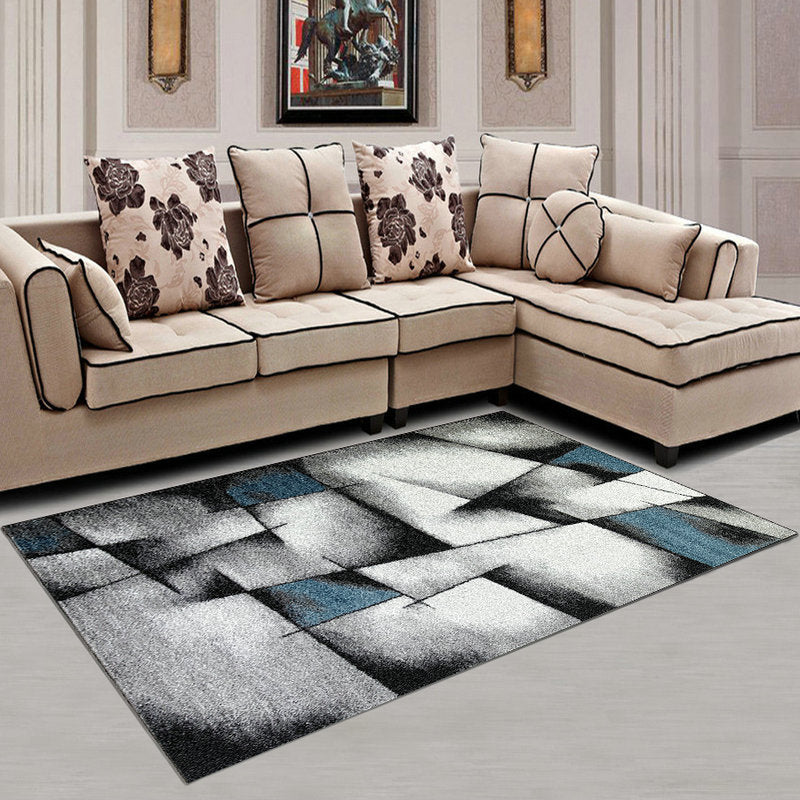 White Abstract Pattern Rug Polyester Modern Rug Washable Rug for Living Room