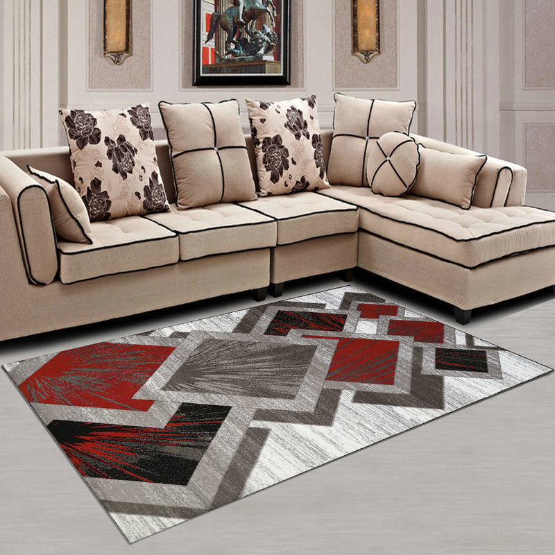 White Abstract Pattern Rug Polyester Modern Rug Washable Rug for Living Room