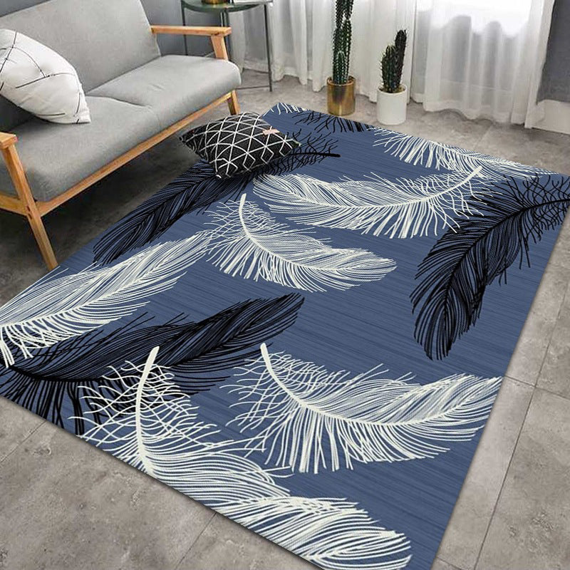 Dark Green Peacock Feathers Rug Polyester Modern Rug Washable Rug for Home Decor