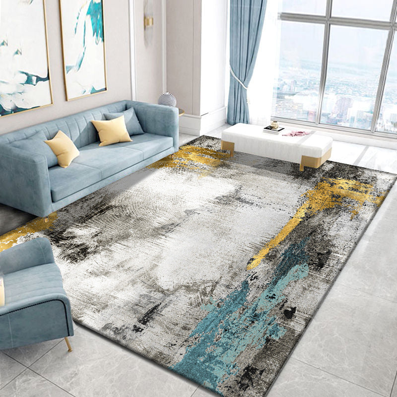 Black Modern Rug Polyester Graphic Rug Stain Resistant Rug for Home Decoration