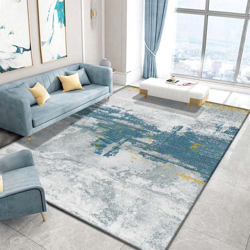 Black Modern Rug Polyester Graphic Rug Stain Resistant Rug for Home Decoration