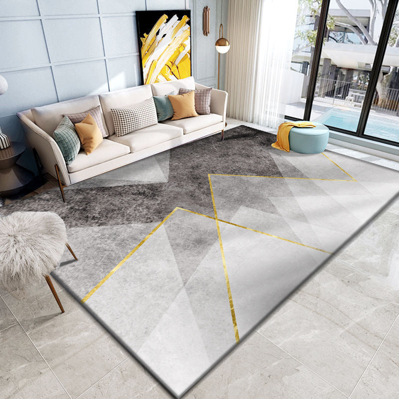 Black Modern Rug Polyester Graphic Rug Stain Resistant Rug for Home Decoration