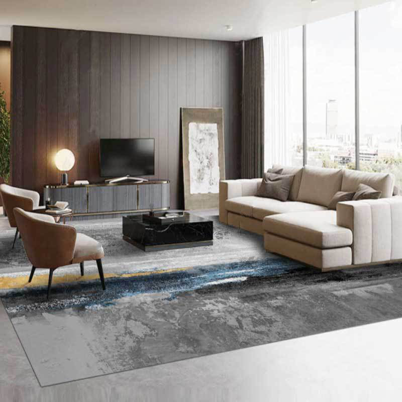 Gray Modern Carpet Polyester Constrast Color Carpet Washable Carpet for Living Room