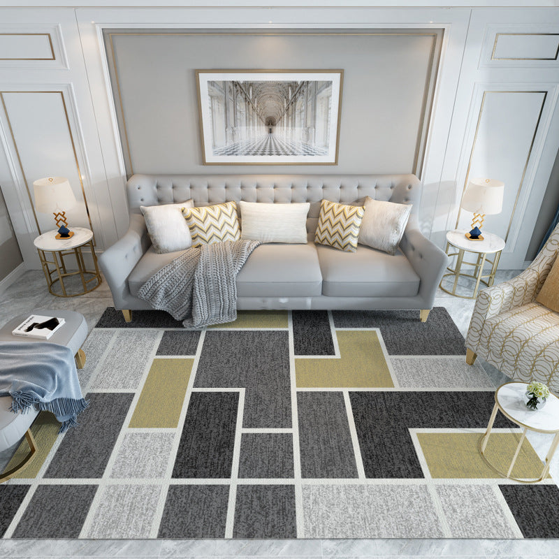 Dark Gray Modern Rug Polyester Graphic Rug Non-Slip Backing Rug for Home Decor