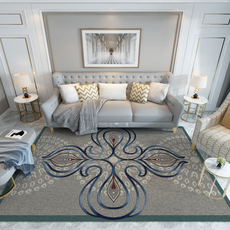 Dark Gray Modern Rug Polyester Graphic Rug Non-Slip Backing Rug for Home Decor