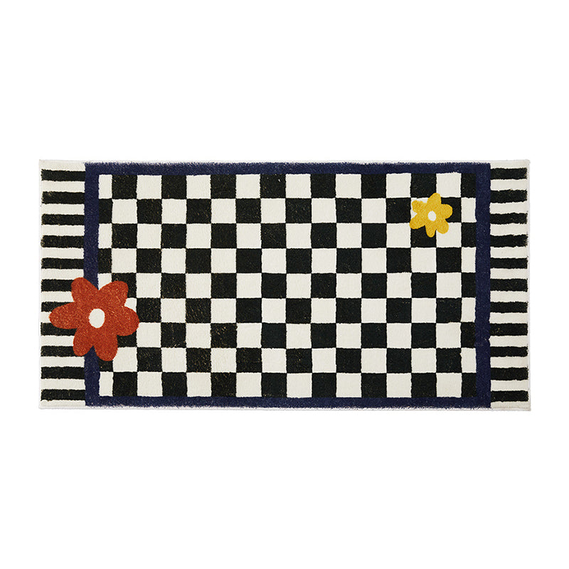 Dark Purple Grid Rug Polyester Nordic Rug Non-Slip Backing Rug for Home Decor