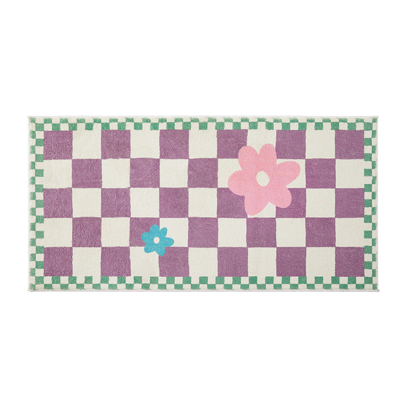 Dark Purple Grid Rug Polyester Nordic Rug Non-Slip Backing Rug for Home Decor