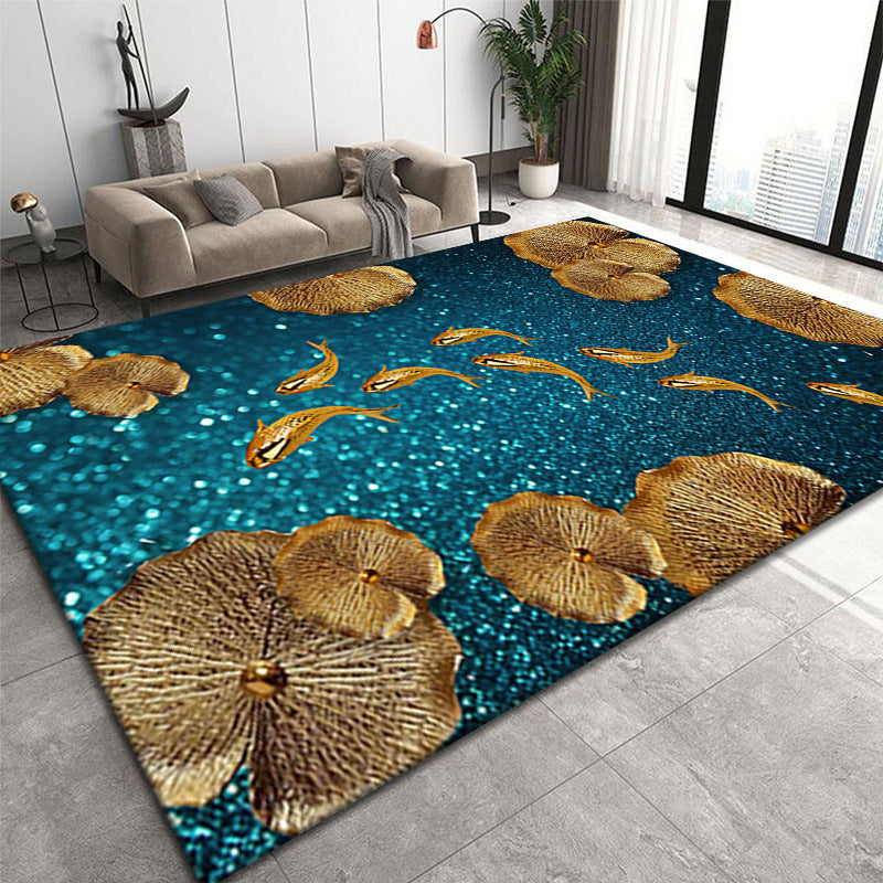 Dark Orange Deer Area Carpet Polyester Nordic Carpet Non-Slip Backing Rug for Drawing Room