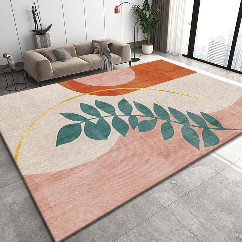 Dark Orange Deer Area Carpet Polyester Nordic Carpet Non-Slip Backing Rug for Drawing Room