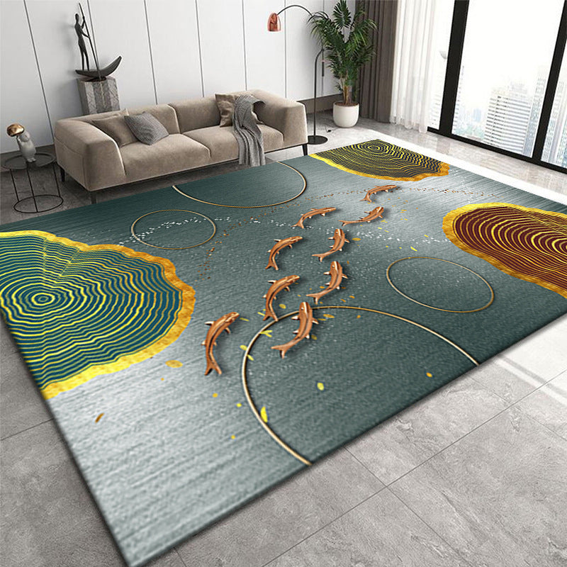 Dark Orange Deer Area Carpet Polyester Nordic Carpet Non-Slip Backing Rug for Drawing Room