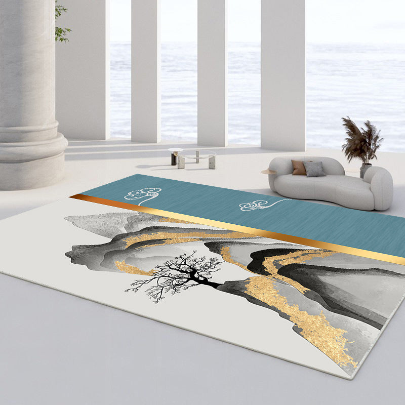 Apricot Color Block Carpet Polyester Modern Carpet Washable Carpet for Home Decor