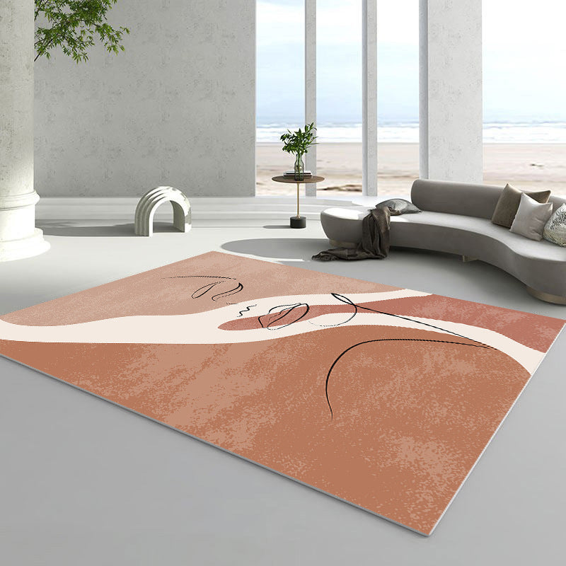 Dark Brown Nordic Rug Polyester Color Piece Indoor Rug Stain Resistant Rug for Living Room