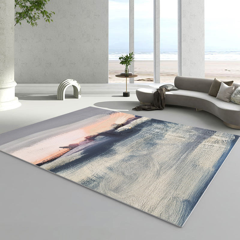 White Graphic Rug Polyester Contemporary Rug Stain Resistant Rug for Home Decor