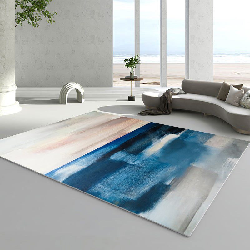 White Graphic Rug Polyester Contemporary Rug Stain Resistant Rug for Home Decor