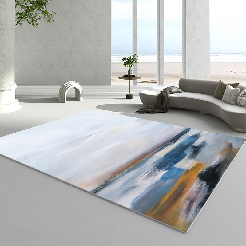 White Graphic Rug Polyester Contemporary Rug Stain Resistant Rug for Home Decor