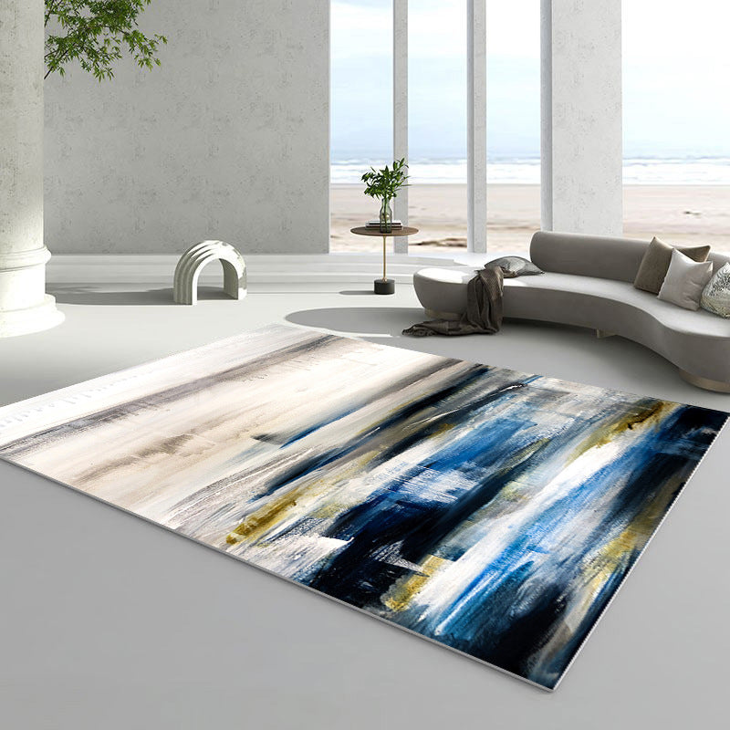 White Graphic Rug Polyester Contemporary Rug Stain Resistant Rug for Home Decor