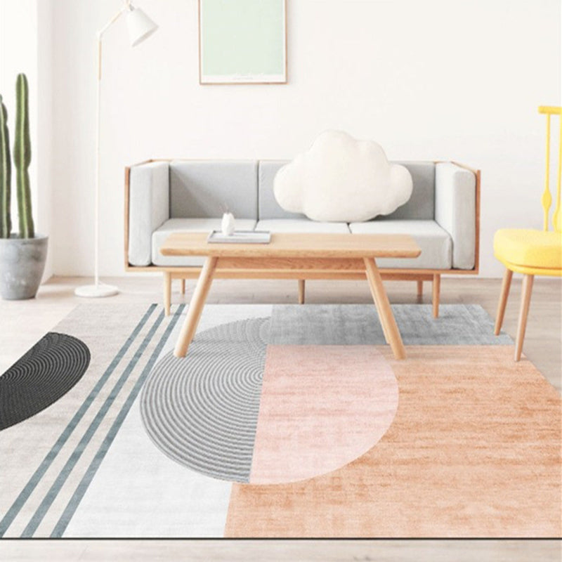 Light Orange Nordic Rug Polyester Color Block Rug Washable Rug for Home Decor
