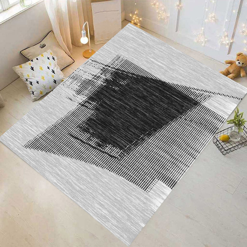 Gray Minimalist Rug Polyester Graphic Rug Washable Rug for Living Room