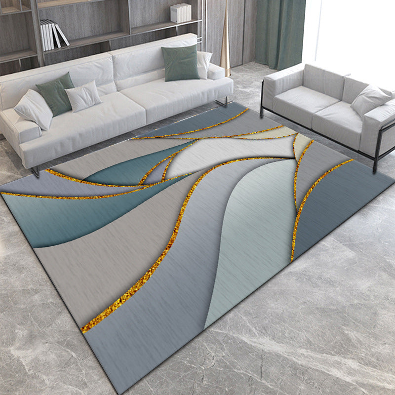 Gray Modern Rug Polyester Abstract Print Rug Non-Slip Backing Rug for Home Decor