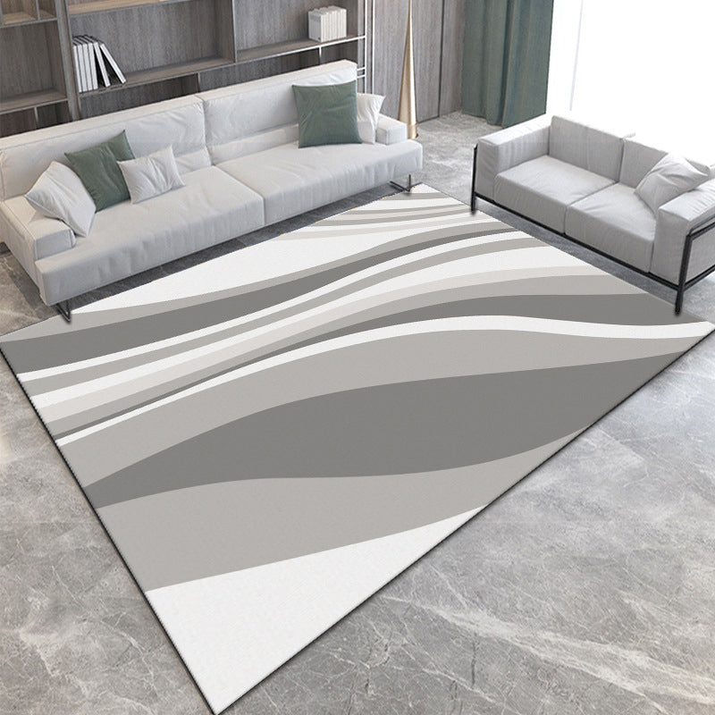 Gray Modern Rug Polyester Abstract Print Rug Non-Slip Backing Rug for Home Decor
