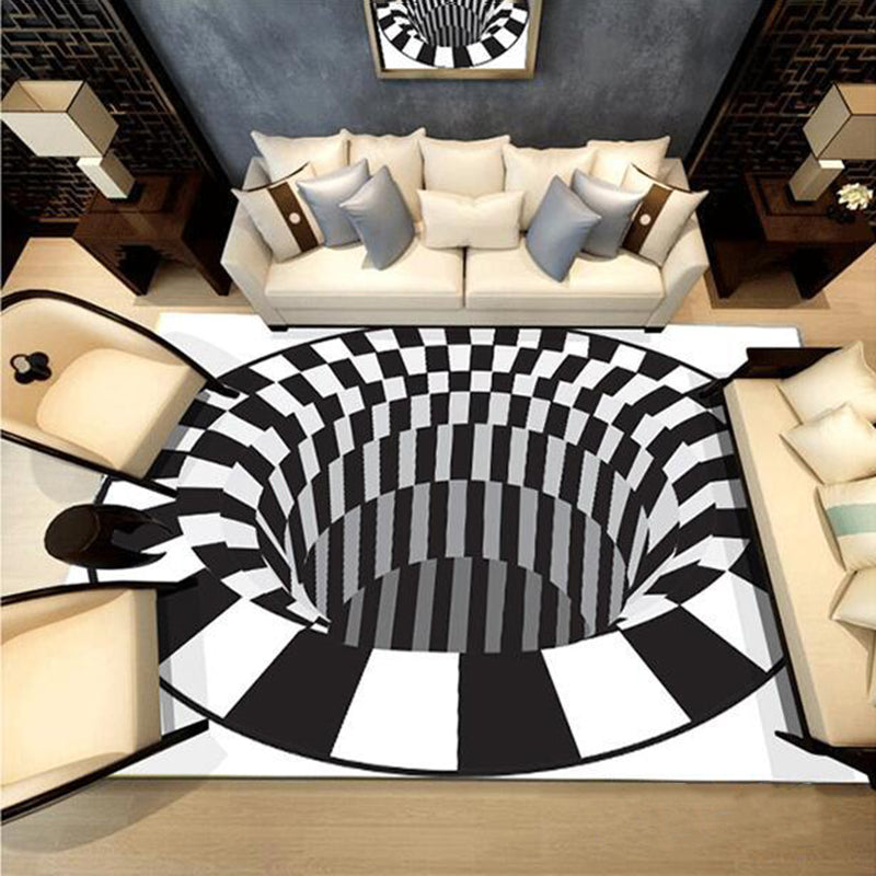 Black Modern Rug Polyester Graphic Rug Stain Resistant Rug for Drawing Room