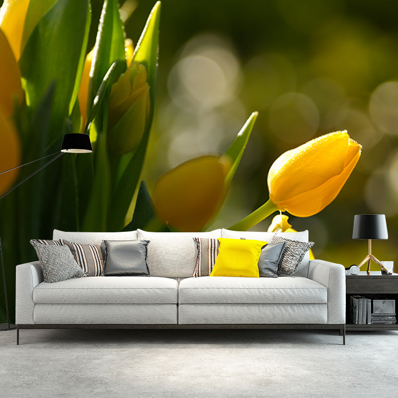 Yellow Flower Mural Wallpaper Bedroom Decorative Wall Art, Personalized Size