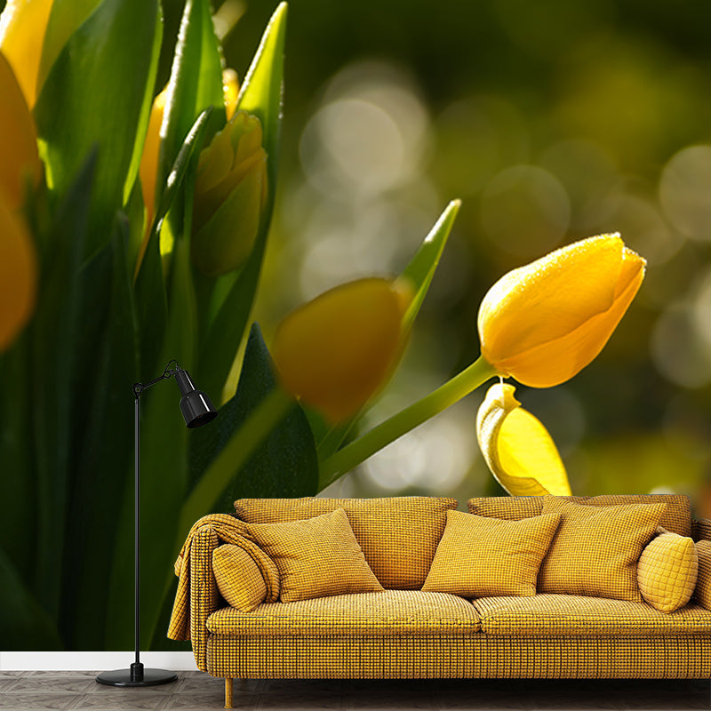 Yellow Flower Mural Wallpaper Bedroom Decorative Wall Art, Personalized Size