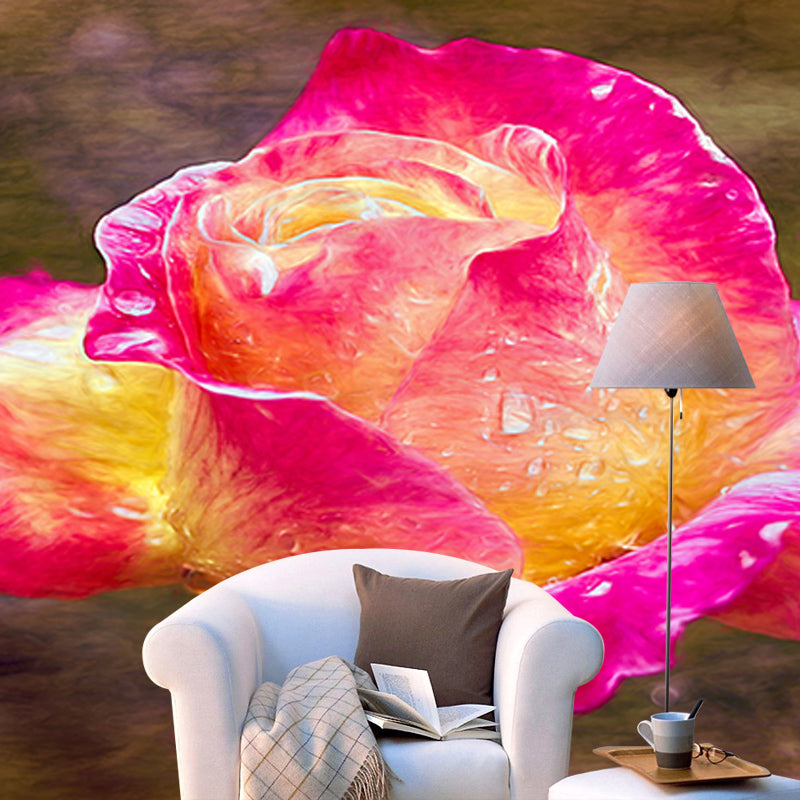Rose Illustration Wall Covering for Living Room Flower Mural, Moisture-Resistant