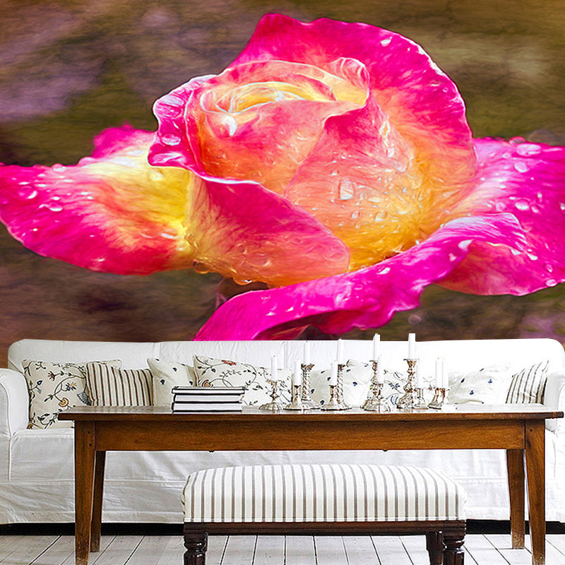 Rose Illustration Wall Covering for Living Room Flower Mural, Moisture-Resistant