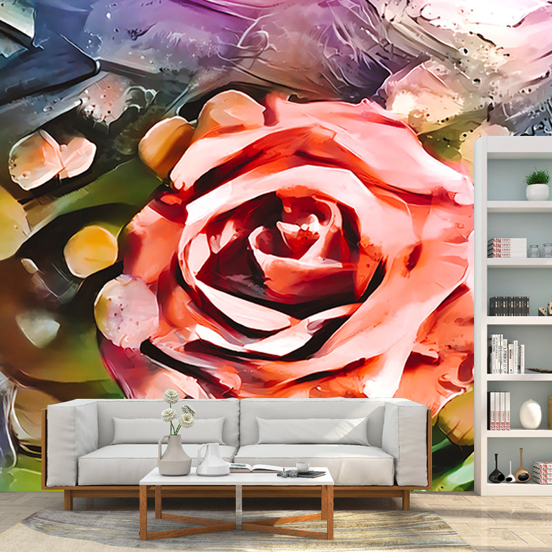 Rose Illustration Wall Covering for Living Room Flower Mural, Moisture-Resistant