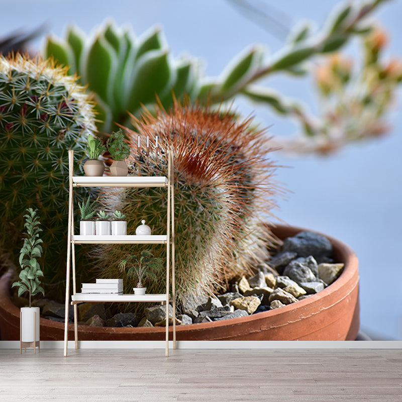 Cactus Plant Murals Wallpaper for Living Room Moisture Resistant, Custom Size Available