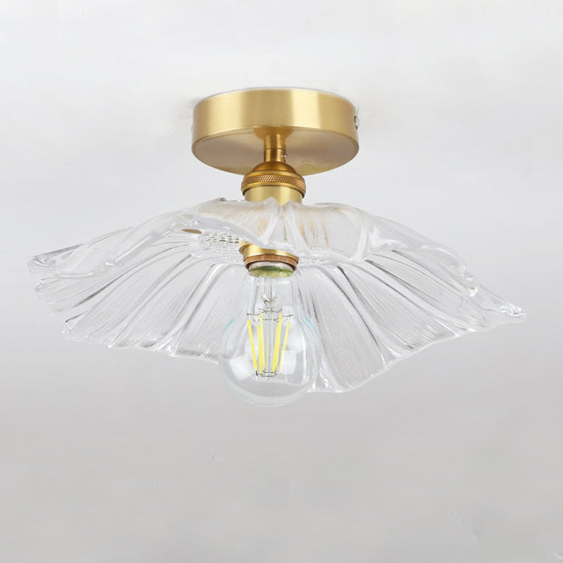 Colonial Style Copper Ceiling Light Lotus Metal 1-Light Flush Mount