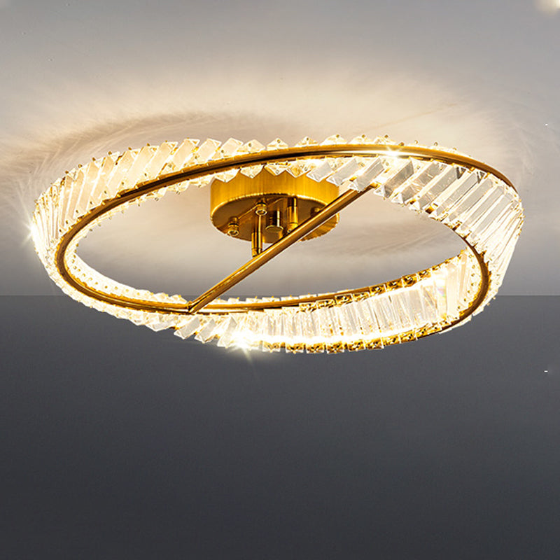 Modern Simple Crystal LED Ceiling Lamp Iron Round Shape Flush Mount for Bedroom
