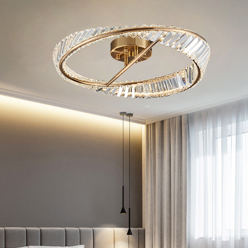 Modern Simple Crystal LED Ceiling Lamp Iron Round Shape Flush Mount for Bedroom