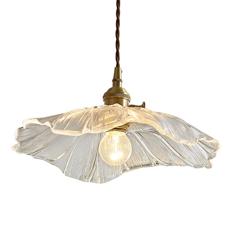 Glass Scalloped Pendant Light in Industrial Retro Style Copper Indoor Hanging Lamp