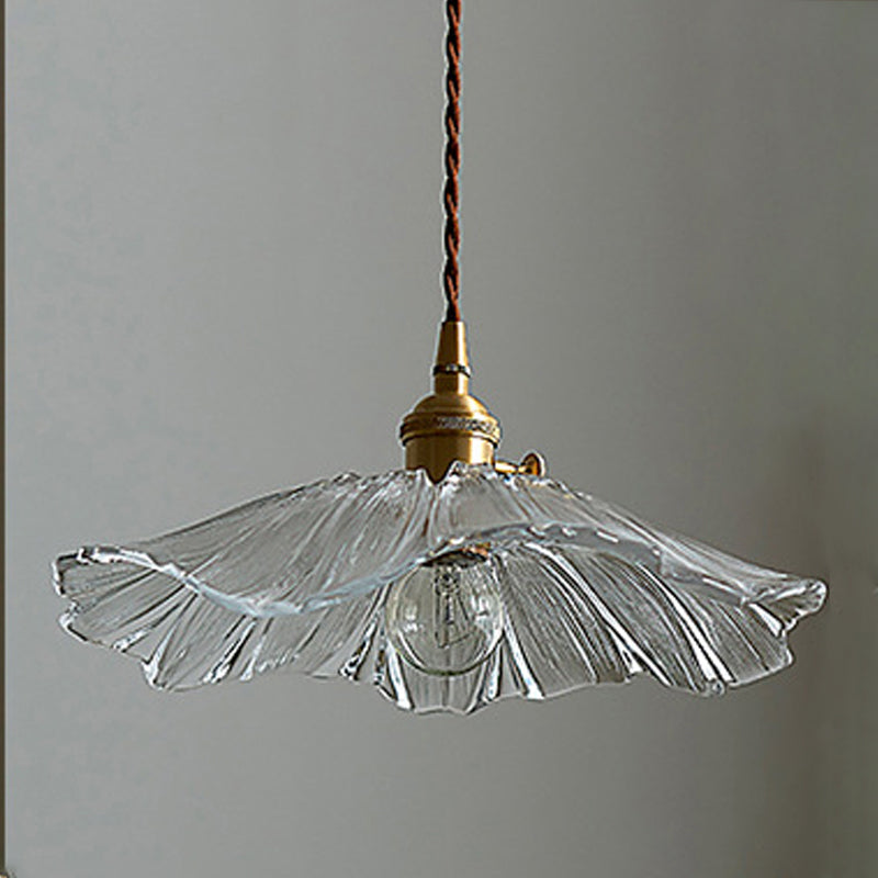 Glass Scalloped Pendant Light in Industrial Retro Style Copper Indoor Hanging Lamp