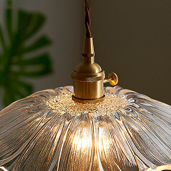 Glass Scalloped Pendant Light in Industrial Retro Style Copper Indoor Hanging Lamp