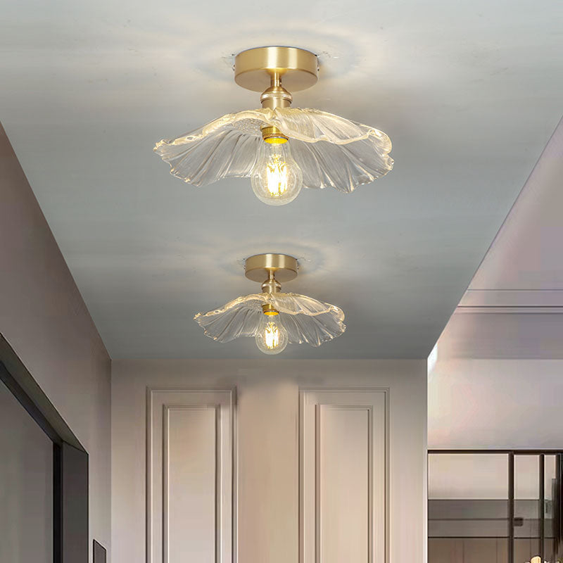Metal Flower Shape Flush Mount in Colonial Style Copper Ceiling Light