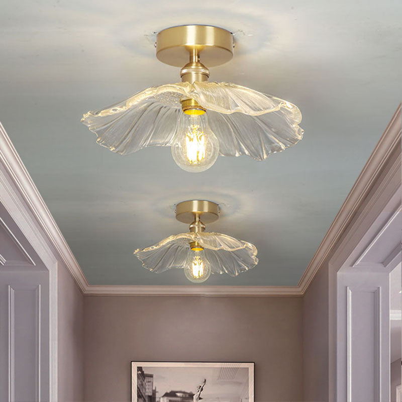 Metal Flower Shape Flush Mount in Colonial Style Copper Ceiling Light