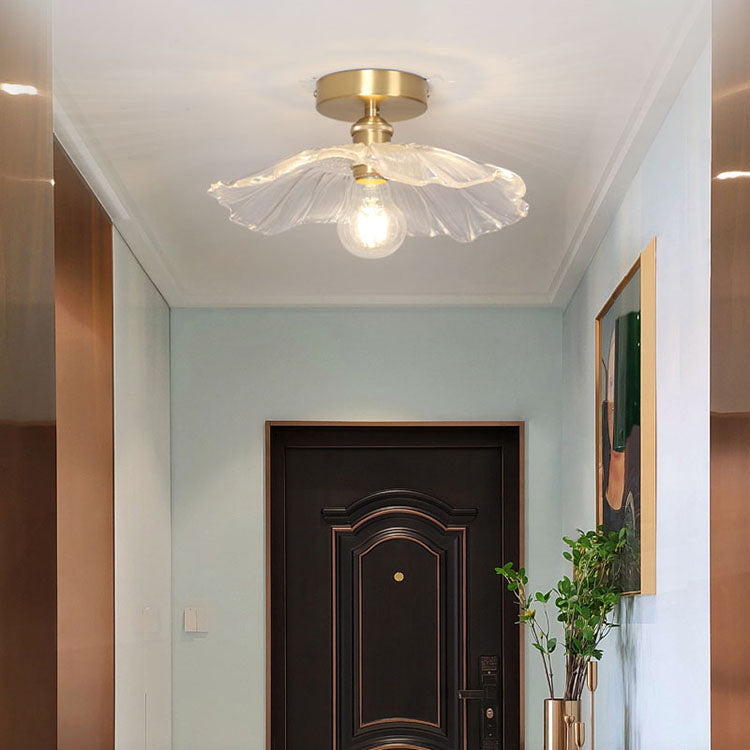 Metal Flower Shape Flush Mount in Colonial Style Copper Ceiling Light
