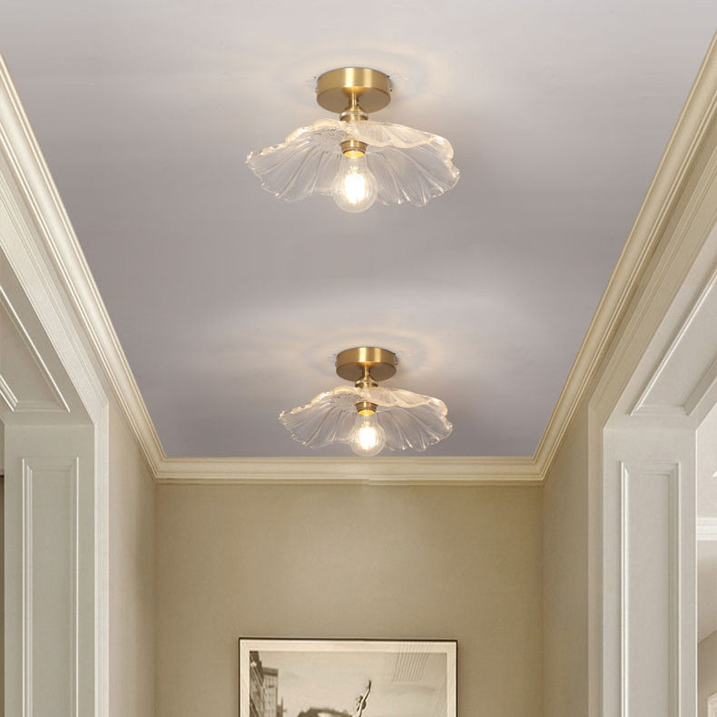 Metal Flower Shape Flush Mount in Colonial Style Copper Ceiling Light