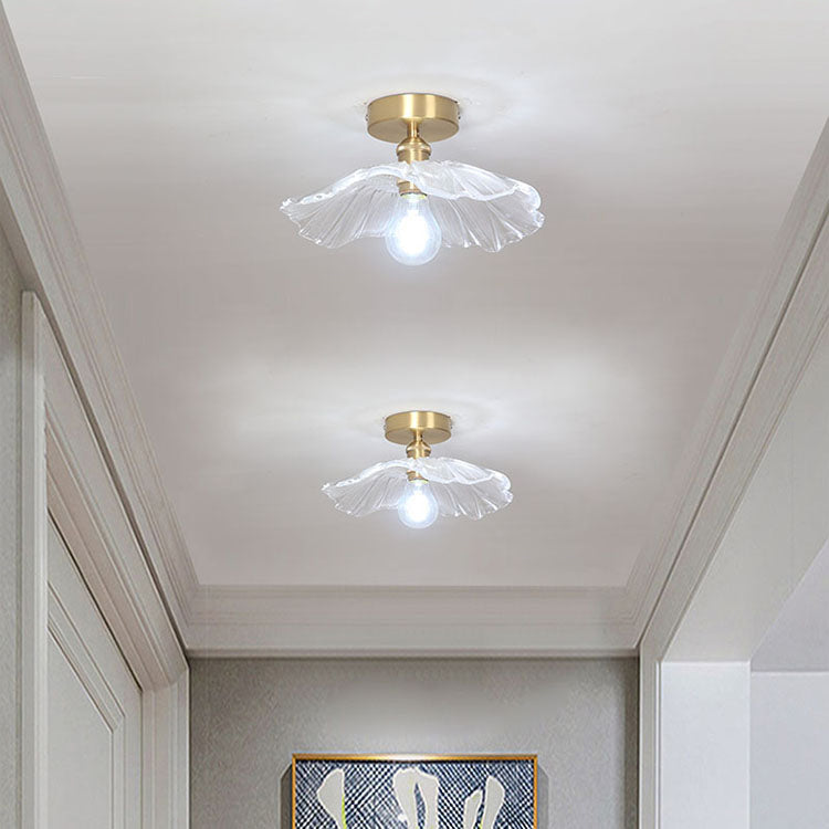 Metal Flower Shape Flush Mount in Colonial Style Copper Ceiling Light